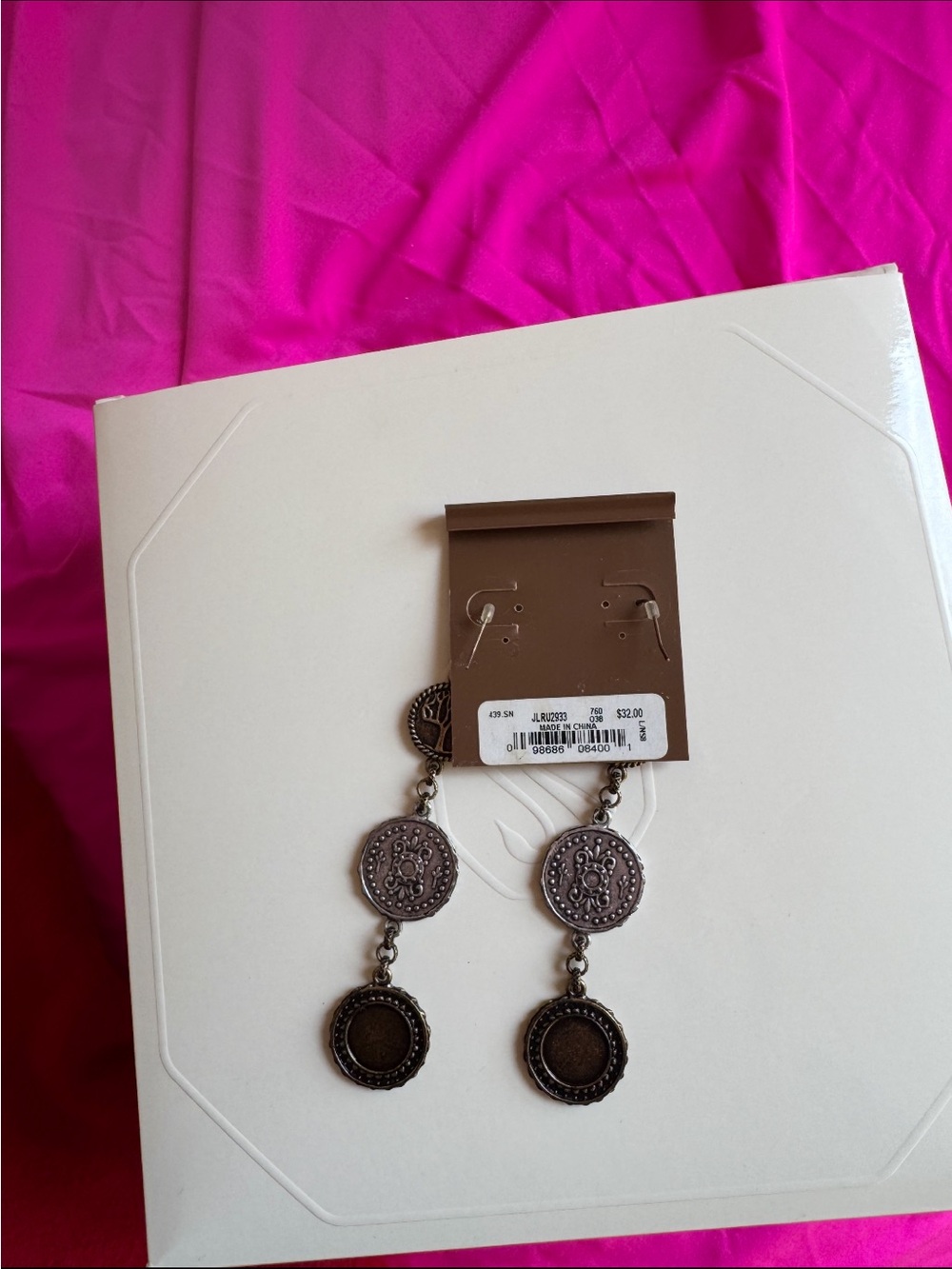 Lucky Brand Silver-Tone Double Drop Coin Earrings